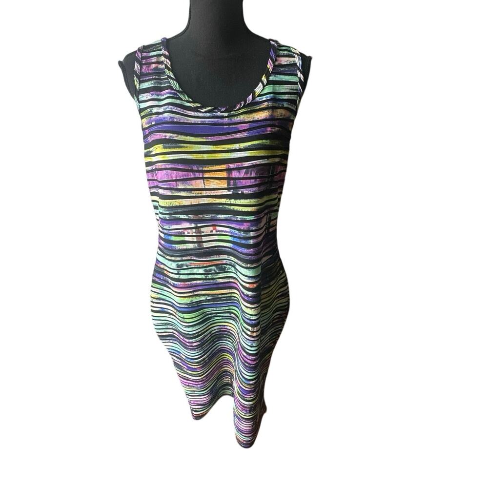 Forever 21 Plus Colorful Striped Midi Dress 2X Abstract Bold Trendy Chic